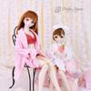 [Petite Marie] 13 MDD Compatible Bathrobe, Slippers, Hair Band 3-piece Set Pink Nightgown Loungewear After Bath Gown Pajamas 40cm Doll BJD Doll