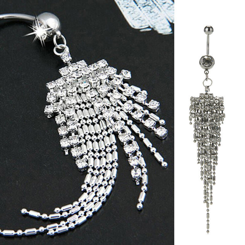 Tassel Navel Dangle Button Belly Ring Bar Body Piercing Jewelry