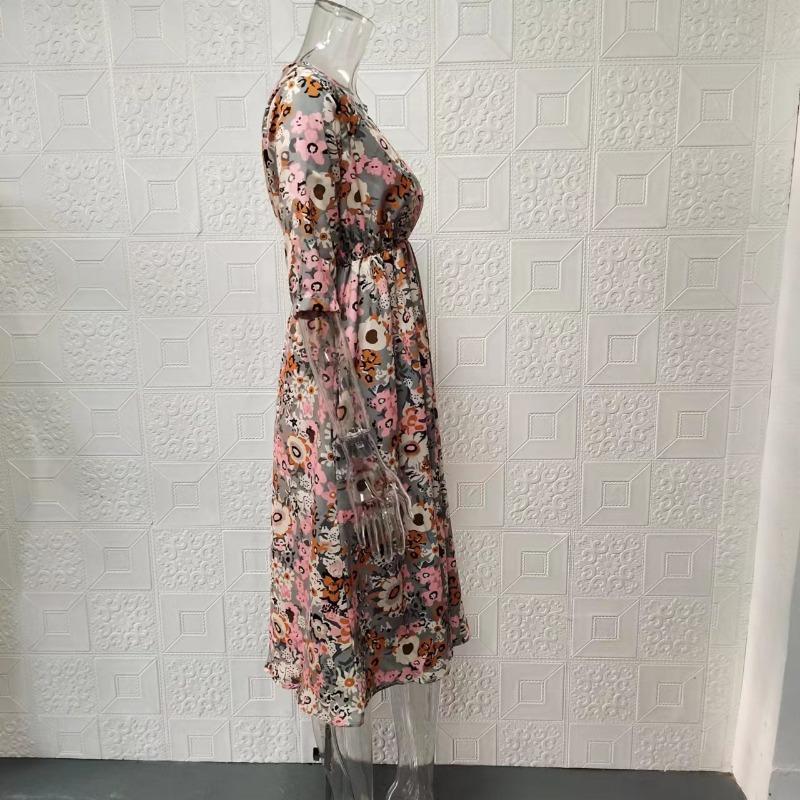 Rochie de damă cu imprimeu floral la modă, mărime mare, buzunar de vară, vintage, lejer, rochii casual pentru femei, elegantă, simplă, cu gât rotund, rochie de damă de birou 24258