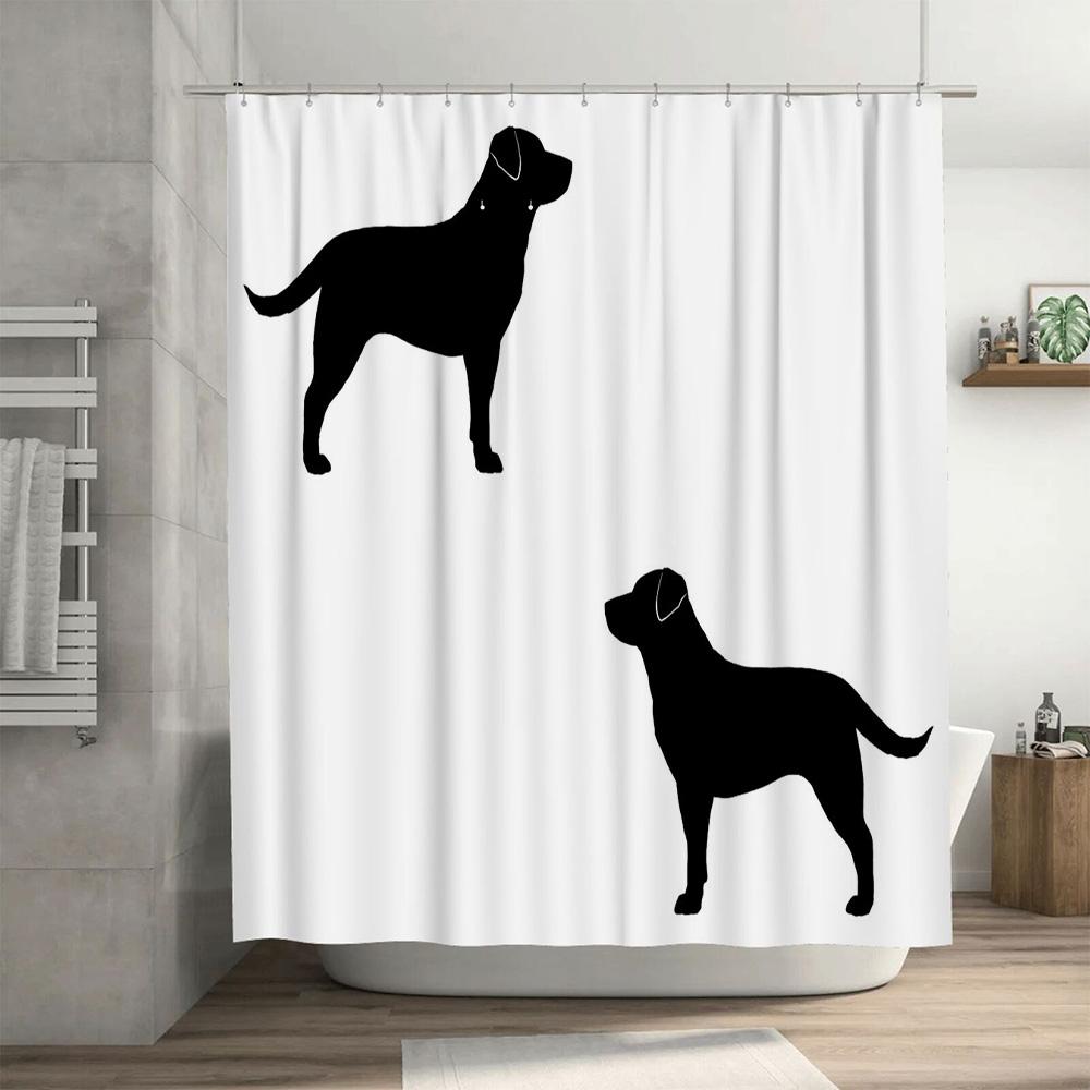 Bathroom Shower Curtain Waterproof Pet Design Home Decor Black Silhouette Dog Shape Decoration White Fabric Shutter for Bath Roo