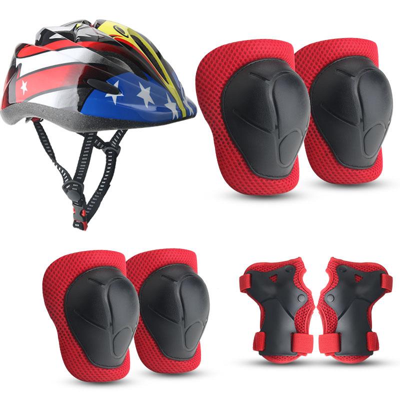 Kinder Rollschuh Schutzausrüstung Set Balance Bike Skateboard Palm Skateboard Knie Pad Ellenbogen Pad Fahrrad Sieben-stück Schutzhelm