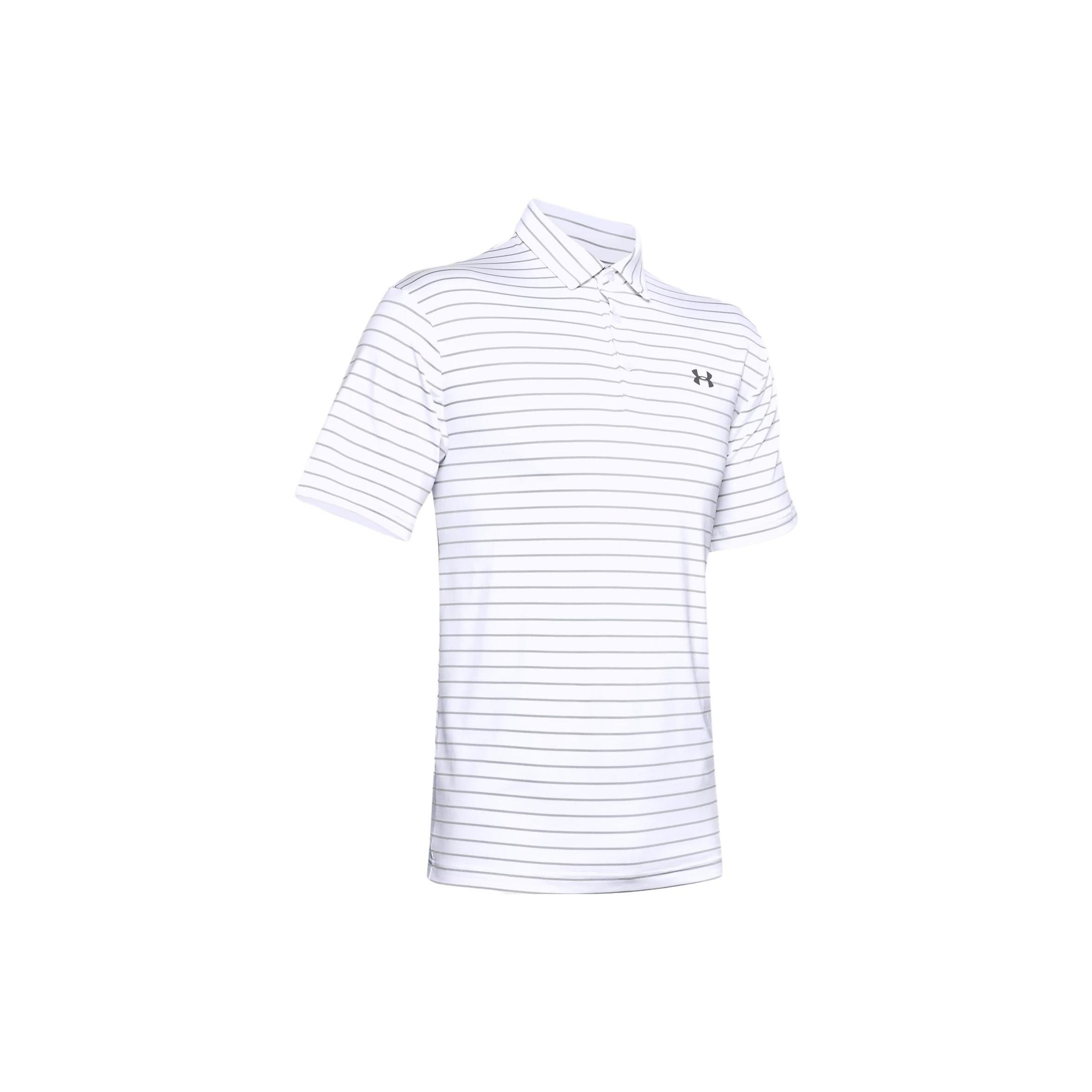 Under Armour Playoff Core Stripe Polo Shirt White Grey Men s 1351130-014 XL