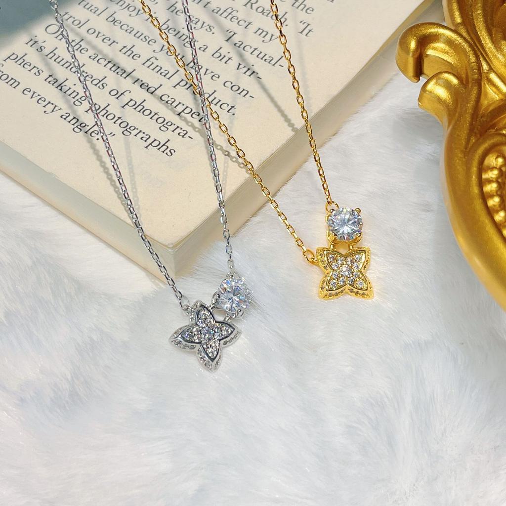 Premium Sense Full Diamond Presbyopia Tetragonal Star Pendant Collarbone Chain Light Luxury Design Sense Simple Zircon Necklace