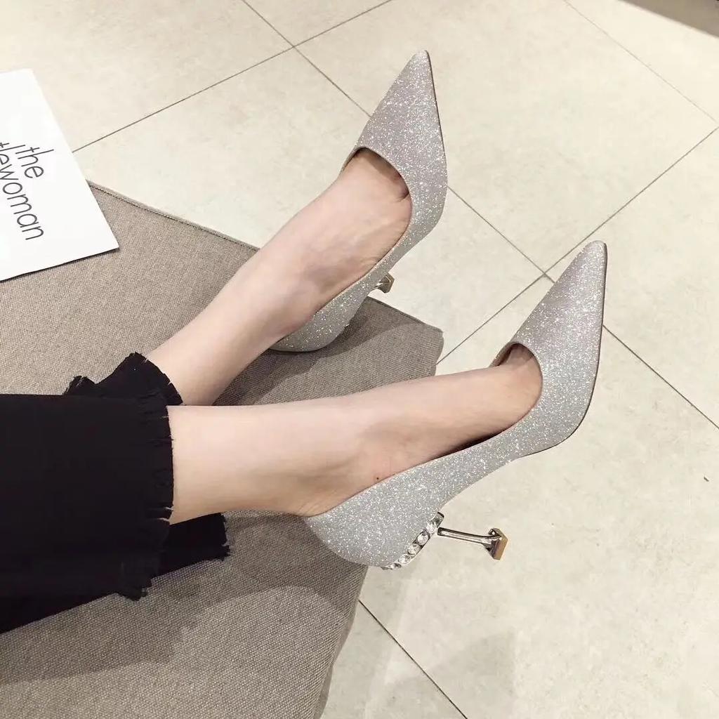 Fashion Silver Wedding Bride Shoe Woman Pumps Footwear Chic Point 39 Young Summer 2025 On Sale Luxury Brand High Quality Shoes for Women
