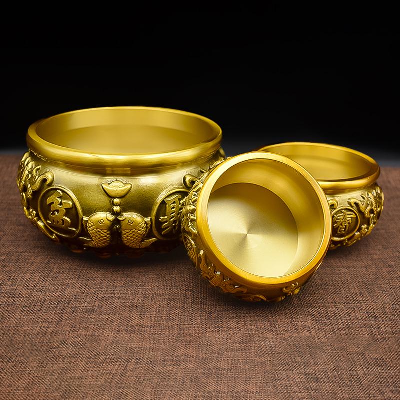 Brass Copper Yuanbao Rice Jar Ornament: Wealth-Attracting Handicraft Decoration for Living Room