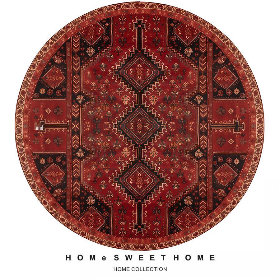 Ethnic Round Carpet: Non-slip, Wear-resistant Crystal Velvet Bedside Rug for Cool Comfort
