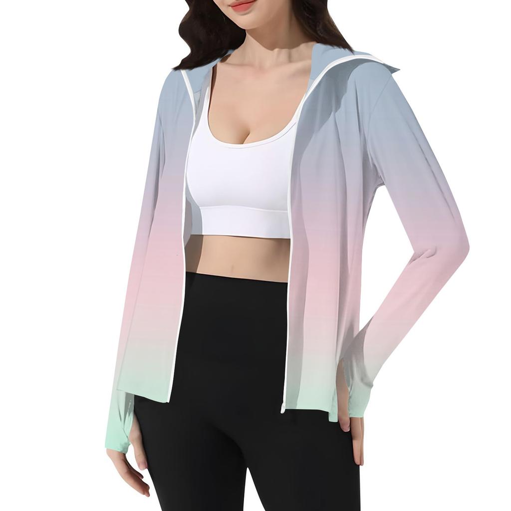 Women's Print Ice Silk Hooded Lightweight Long Sleeve Sun  Jacket Top