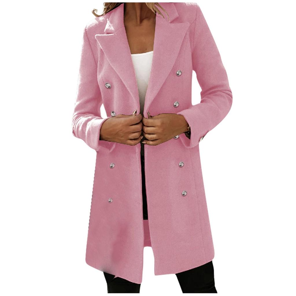 Moda damska z długim rękawem, podwójnym guzikiem, wełniany płaszcz jesienno-zimowy