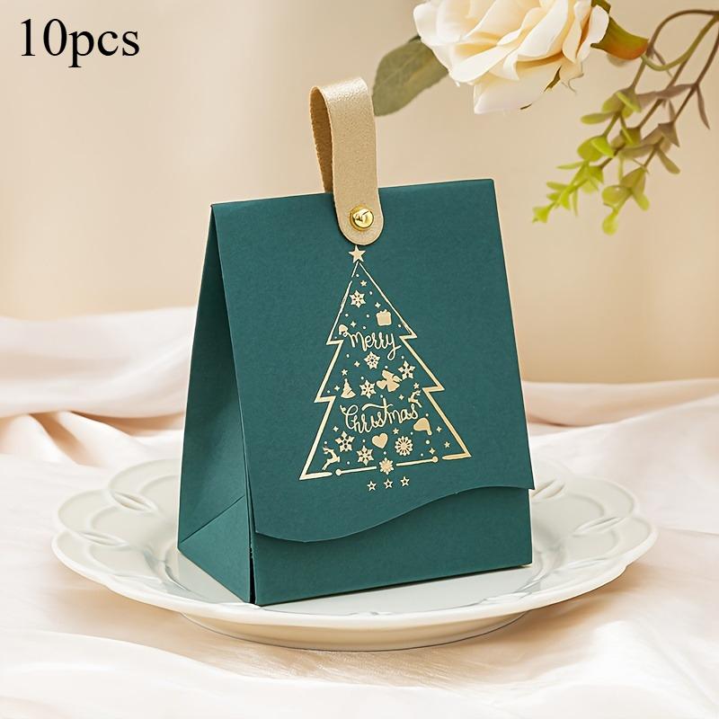 10pcs Christmas Tree Pattern Candy Bags Party Favors Xmas Candies and Cookies Presents Merry Christmas Boxes with Leather Handle