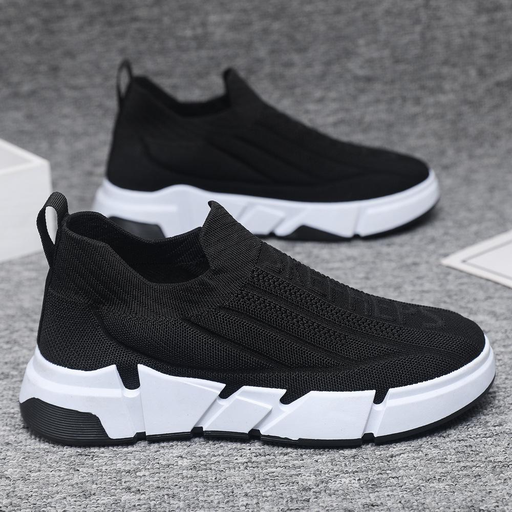 

Летающие тканые дышащие носки с толстой подошвой, спортивная обувь с одной педалью, модная повседневная обувь с низким верхом для мужчин 45 чёрный