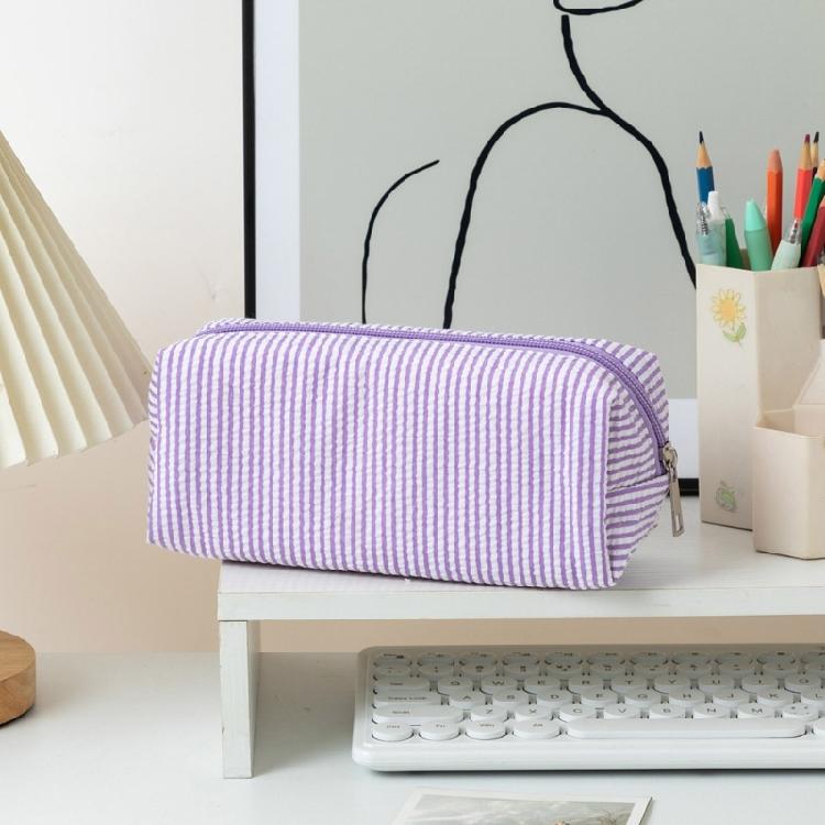 Striped Pencil Case Zippered Polyester Pen Pouches Light Weight Large Capacity Pen Organiser For School Office Travel