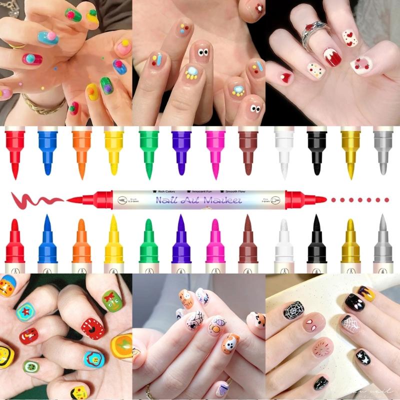 Waterproof Nail Art Pen 12/24 Color Nail Art Marker Quick Drying Pen DIY Nails Art Portable Art Tools for Home Salon