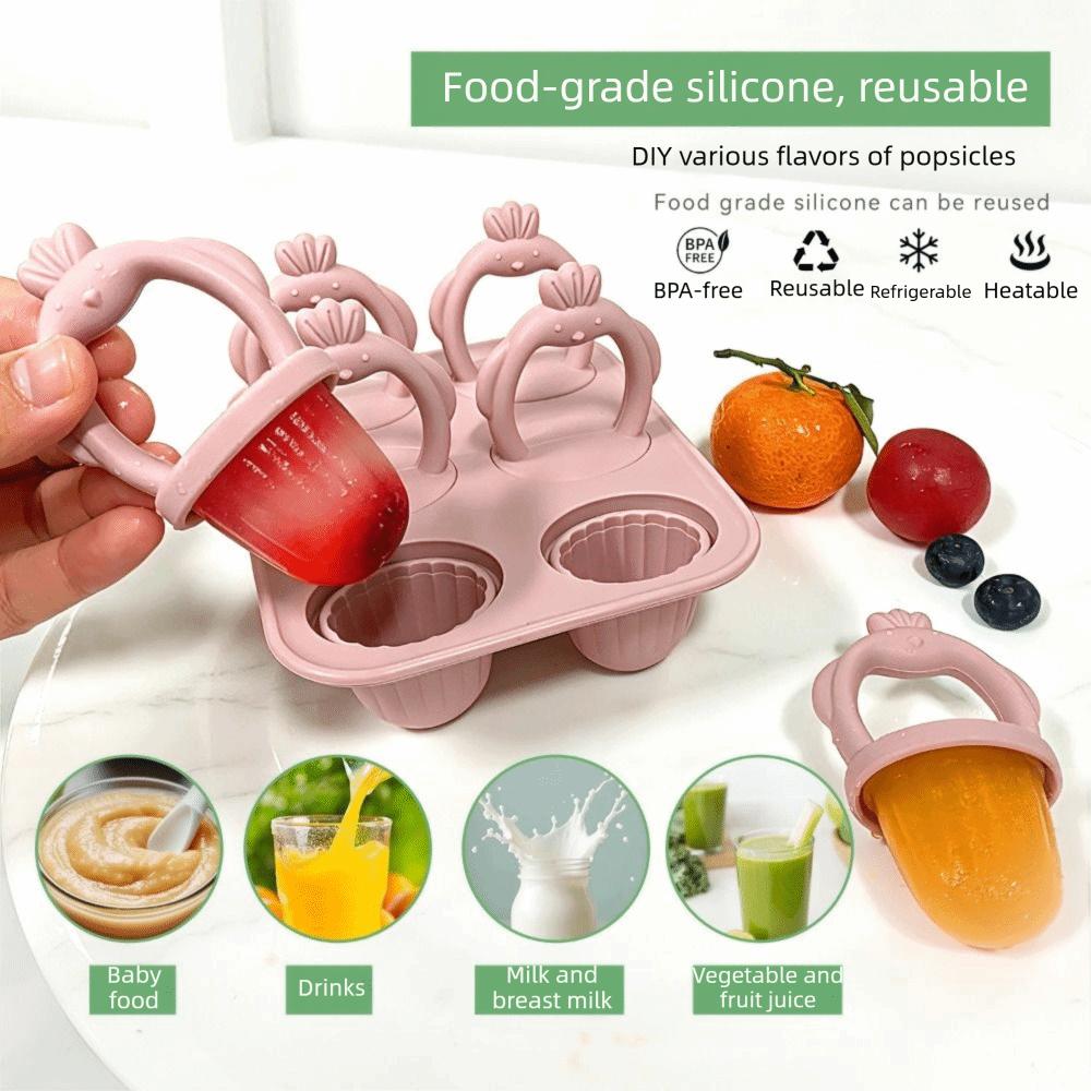 DIY Teething Ice Cream Stick Mold BPA-Free Reusable Ice Cream Mold Easy Clean 6 Cavity Popsicle Ice Cream Stick Mold