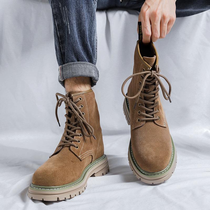 Tooling boots men's 2025 autumn and winter new rhubarb boots British style couple yellow velvet Martin boots 8117-R