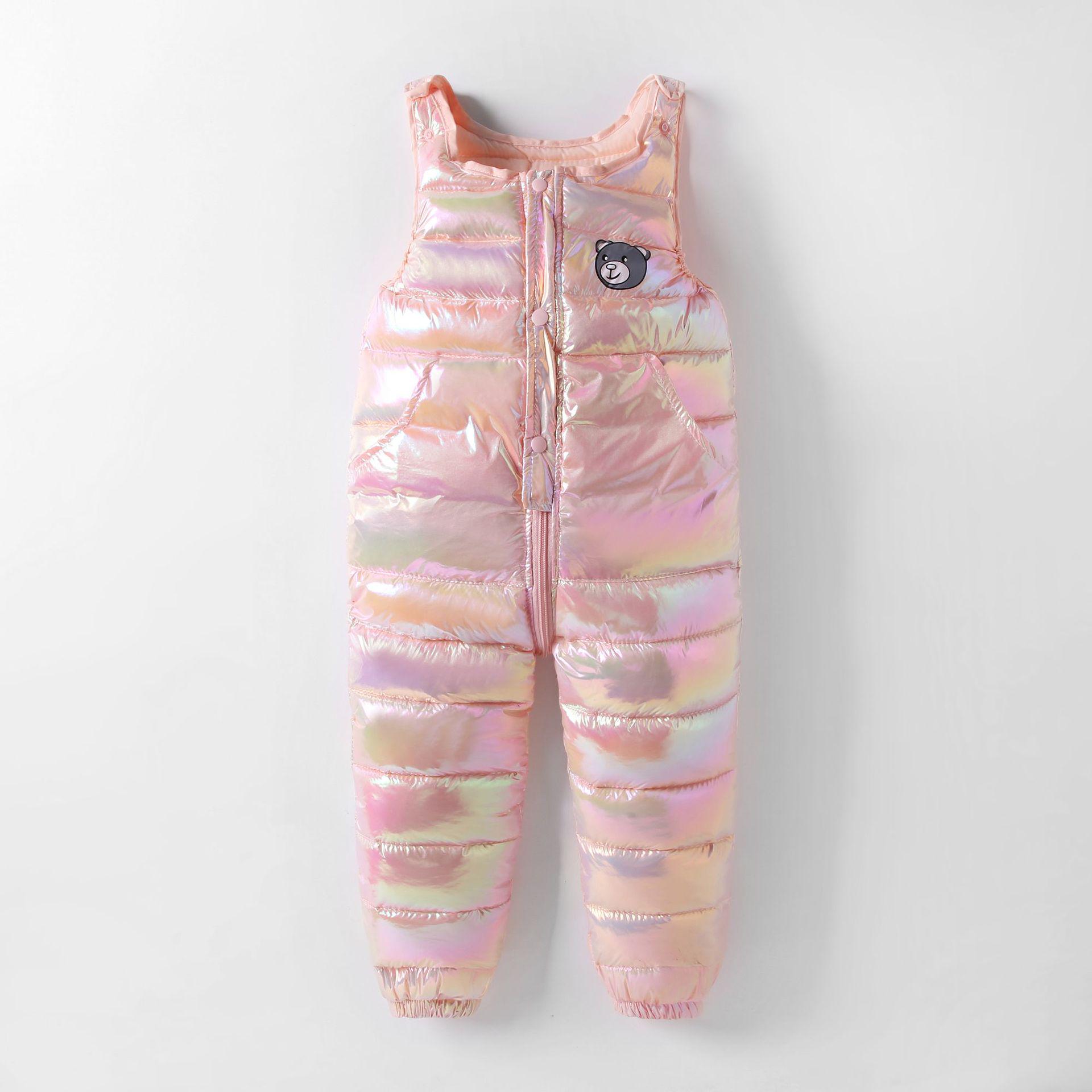 Детский утепленный комбинезон на осень/зиму - Пуховый хлопковый комбинезон с кнопками в шаговом шве для мальчиков и девочек 90 cm розовый