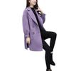 Petite Women's Mid-Length Lantern Sleeve Black Wool Coat - 2025 Korean Style for Autumn and Spring