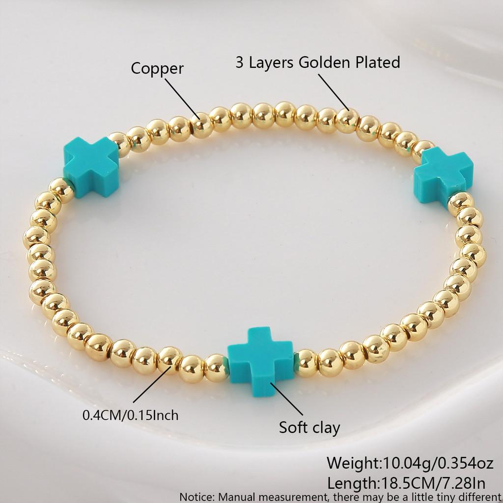 Kreuz Anhänger Kupferperlen Armband Mit Bunter Weichmasse Für Unisex Modeaccessoire