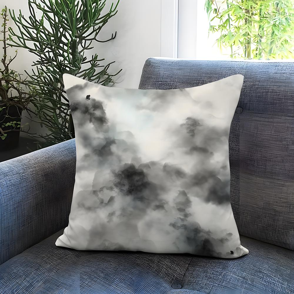 Ink Wash Texture Cushion Cover Comfortable Reversible Pillow Cover Ideal for Car Sofa Bedroom Beyond 30x30CM(12x12in)