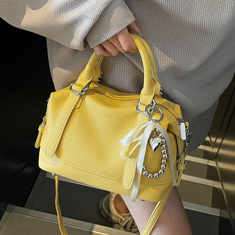 This year's popular Korean summer small fresh portable Boston bag casual versatile lychee pattern texture messenger women's bag