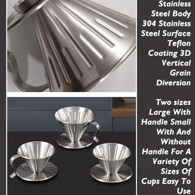 Thickened 304 Stainless Steel Pour-Over Coffee Filter Cup Coffee Maker With Handle Three-Dimensional Diversion Smart Cup
