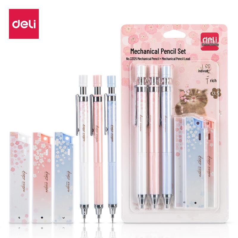 Deli Sakura Rhythm 0.5mm Mechanical Pencil & Lead Refill Set