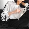 2025 Spring Korean Puff Sleeve Pleated Single-Breasted Loose Commuter Women's Shirt
