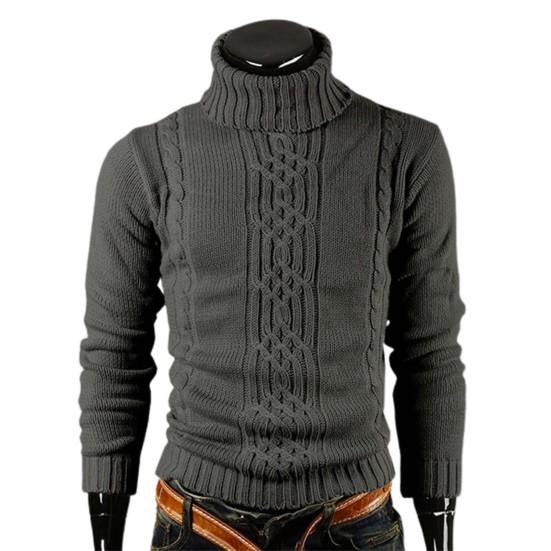 Men Slim Sweater Ribbed Cuffs Leisure High-necked Solid Color Warm Knitted Tops Daily Wear