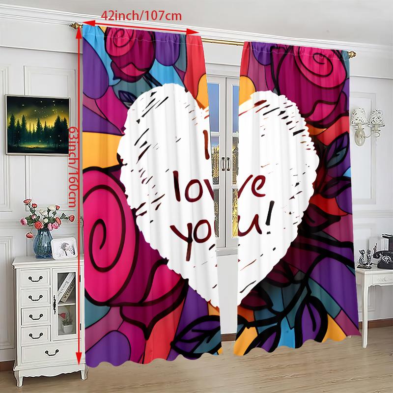2pcs- I Love You Printed curtains, pole bag curtains 42*84, Bedroom and living room, home decoration, room decoration