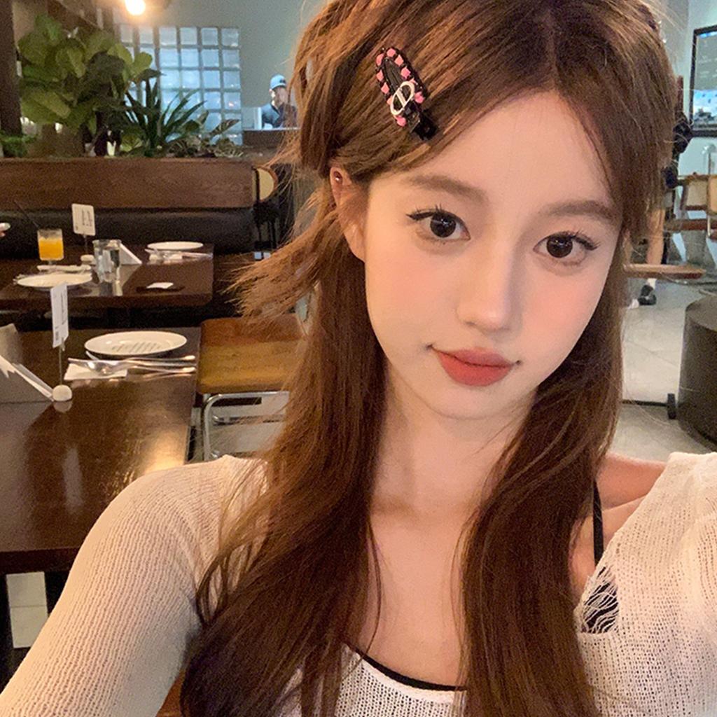 Contrast color ribbon, letter hairpin, makeup clip, temperament, side bangs clip, simple duckbill hairpin clip, tide