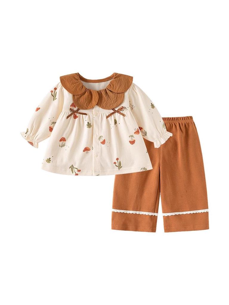 Wiosenne i jesienne ubranka dla niemowląt: Zestaw z długim rękawem i spodniami dla dziewczynek, Czysta bawełna, Stylowy dwuczęściowy strój, Wiek 0-6 lat