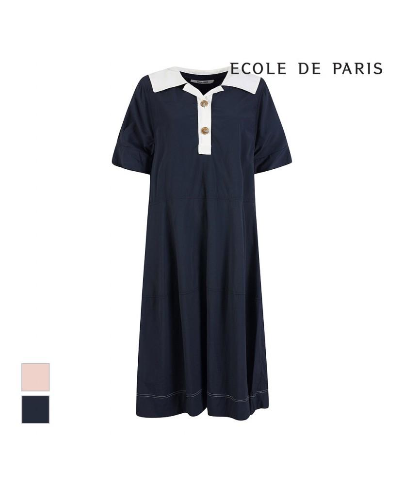 ECOLEDEPARIS Big Collar Contrast Short Sleeve Dress_Rb36Wocm32A