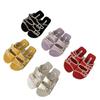 Casual and Simple Korean Version of Double-breasted One-word with Flat-bottomed Cool Slippers for Women's 2025 New Summer Embroidered Half-slippers