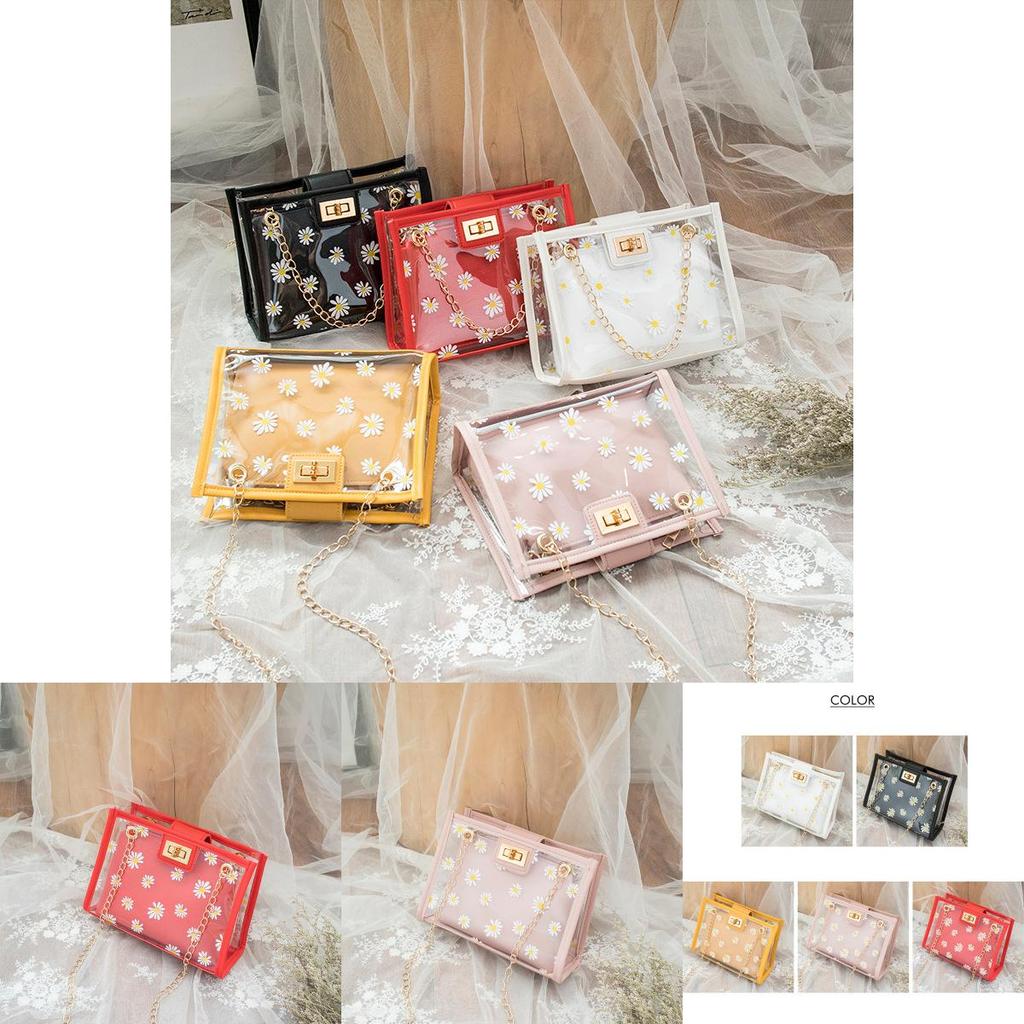 Elegante transparente Umhängetasche mit Gänseblümchen für Damen mit Kette