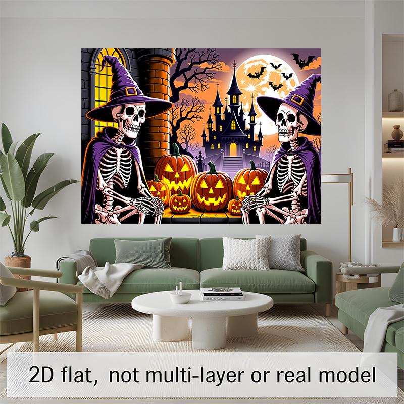 Party Backdrop Halloween Castle Flat Banners Spooky Skeletons Pumpkins Celebrations Wedding Event Photo Background Front Door Decor