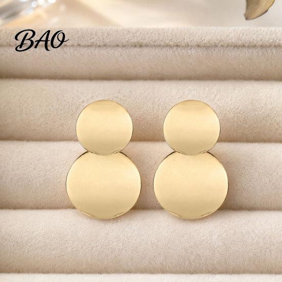 Thin Metal Sheet Earrings Chunky Circle Dangle Earrings, Geometric Stud Double Scratch Resistant Round Disc Large Jewelry for Women Elegant Simple