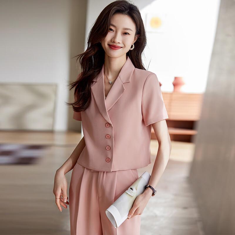 Elegantes Sommer-Anzugset für Damen mit kurzen Ärmeln, professionell