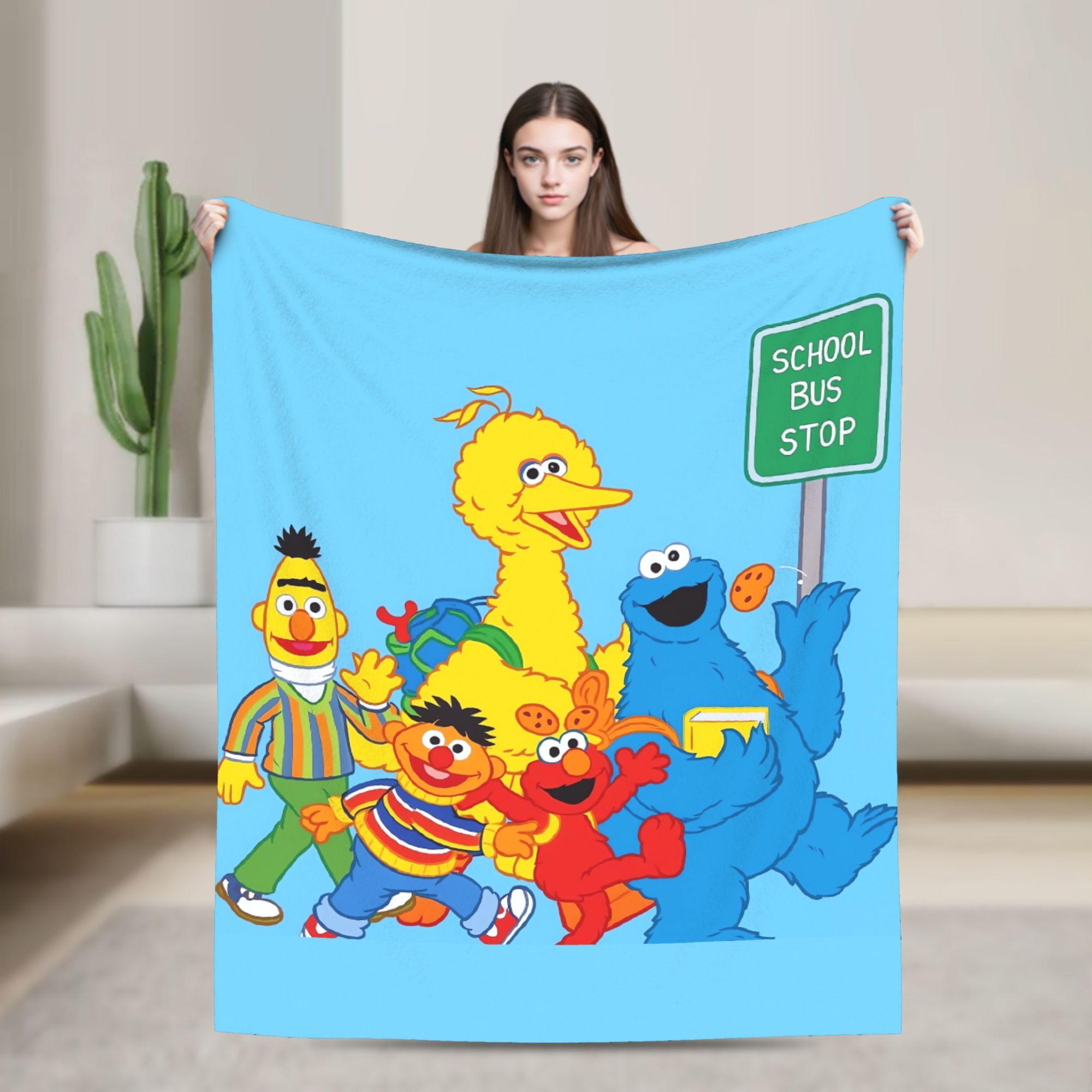 

S-Sesames Streets Tango Elmo & Grover Flannel Blanket Winter Warm Soft Throw Blanket Kids Couch Bed Bedspread Sofa Bed Cover 75x90cm