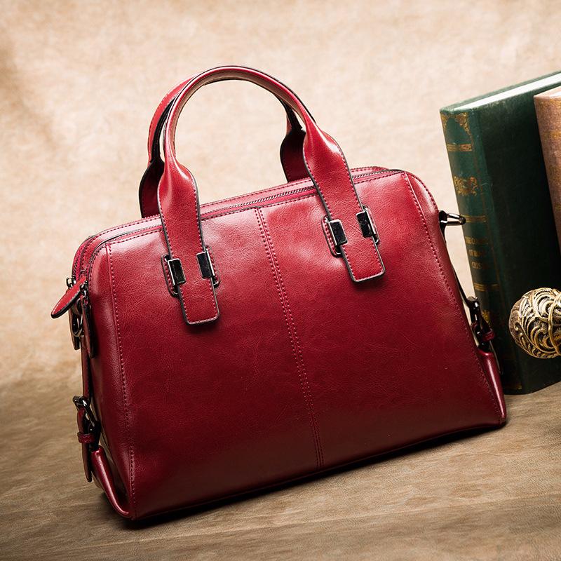 Fashionable Women's Leather Motorcycle Bag with Large Capacity for Official Documents, Single-shoulder Women's Leather Hand-held Crossbody Bag