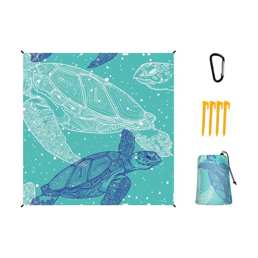 Portable Foldable Picnic Mat with Printed Pattern Lightweight Polyester Fabric Sandproof Beach Blanket with Storage Bag and Stakes for Outdoor Use