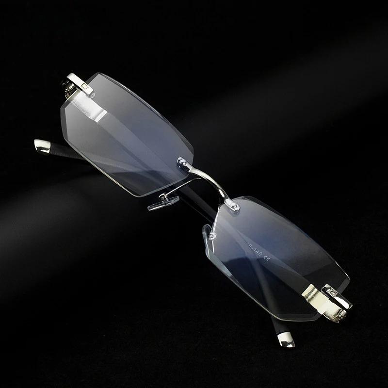Fashion Men Glasses Blue Light Blocking Reading Cutting Rimless Eyeglasses Frame Anti Fatigue Hyperopia Presbyopic Eyewear