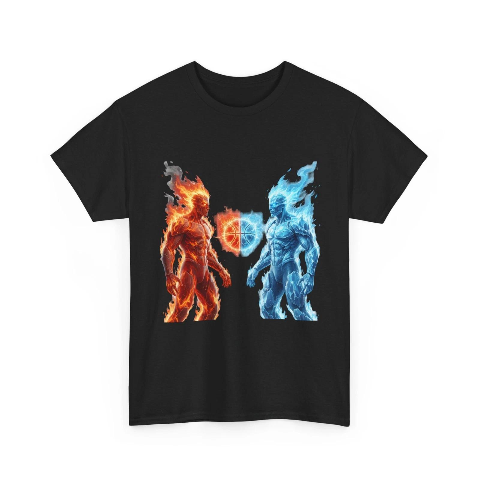 Fire vs Ice Elementals BasketBall T-Shirt | Flame and Frost Figures, Cool T-Shirt 4XL
