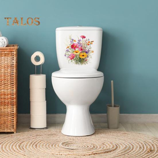 Colorful Flower Toilet Sticker Waterproof Removable Self-adhesive PVC Living Room Bathroom Wall Art Floral Plants Toilet Seat Lid Decoration Decal