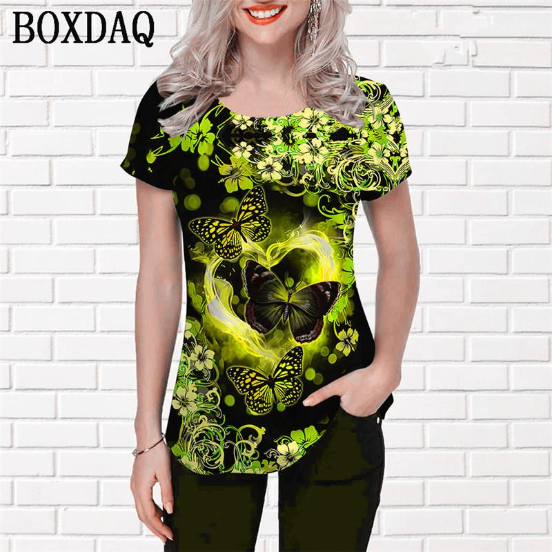 Fashion Butterfly Pattern Women T-Shirts Short Sleeve 3d Print Street Gradient Lady Pullovers T Shirt Classic O-Neck Casual Tops