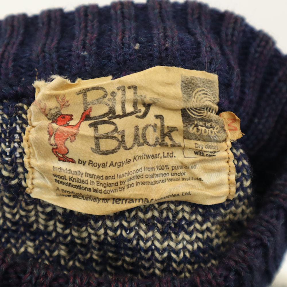 Billy Buck 70s 80s Vintage Nordic Pattern Long Sleeve Sweater M Navy Knit Women Used