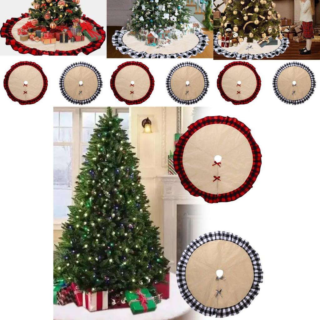 Stylish Christmas Tree Skirt With Creative Red And Black Checkered Design For Festive Decor