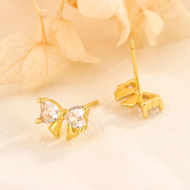 S925 Silver Bow Stud Earrings With Cubic Zirconia Unique Elegant Design Light Luxury Jewelry For Women