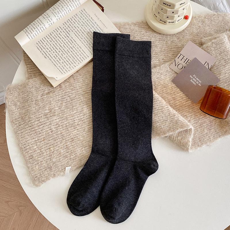 Women's Korean Style Slimming Knee-High Cotton Socks - Autumn/Winter Japanese JK Solid Color