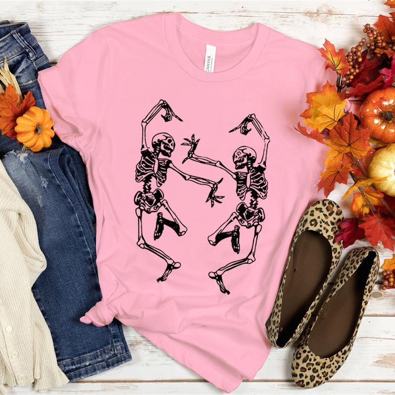 Halloween T-Shirt mit Skelett-Grafik T-Shirts Skelette feiern und tanzen T-Shirts Lustiges gruseliges Shirt Kurzarm-Tops