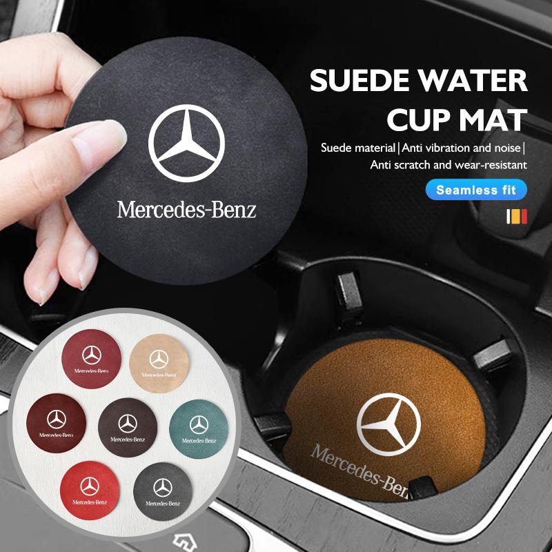CRQ1 2pcs Car Coaster Anti-slip Mat Sheepskin Water Cup Holder Pad For Mercedes Benz W202 W212 W126 W140 W168 W177 CLS GLE GLC GLS