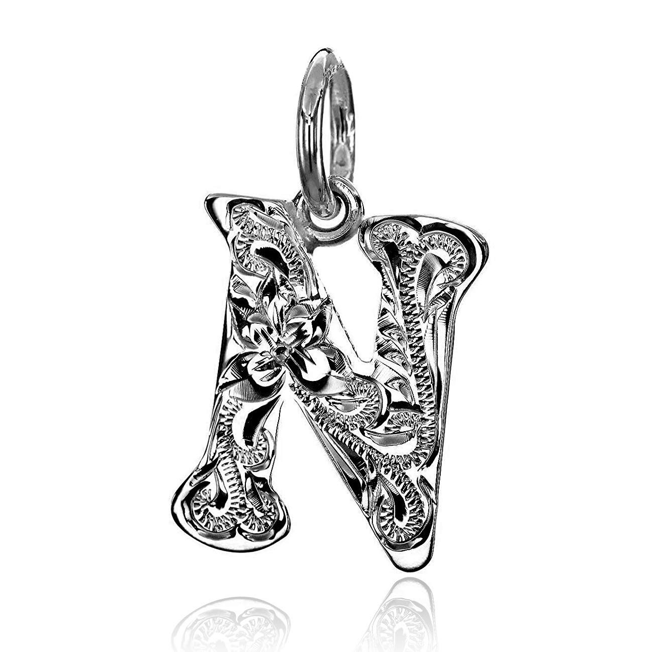 [Leilani] Hawaiian Jewelry Initial (N) Silver Necklace Pendant, Sterling Silver 925 (Chain not included)